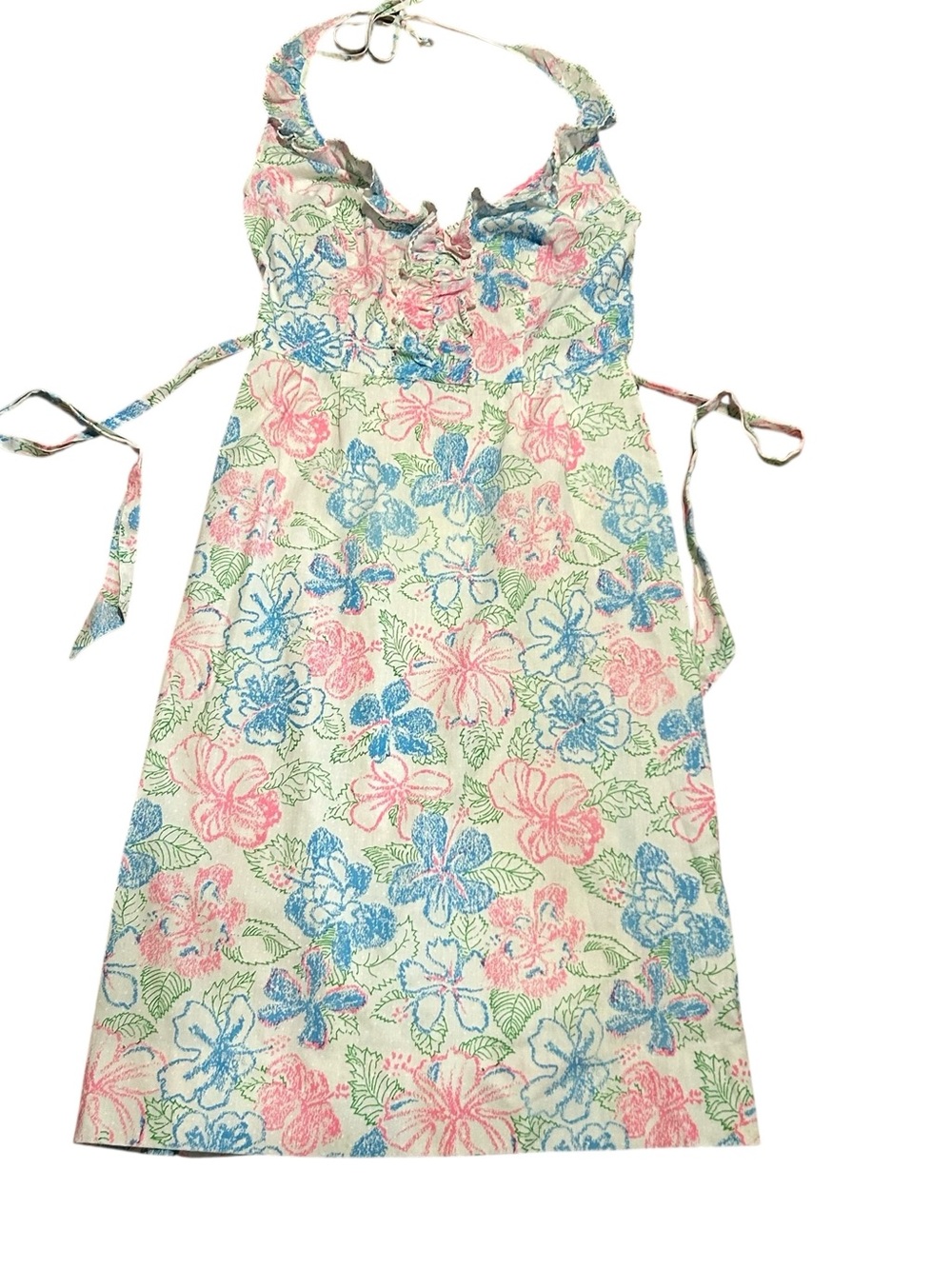 Vintage The Lilly Halter Dress Lilly Pulitzer Floral Pink Blue Sz 14 1960s Rare
